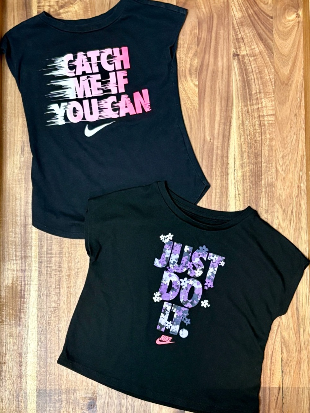 Nike Girls 4T Graphic Tee Bundle Pair Black Just Do It and Catch Me If You Can